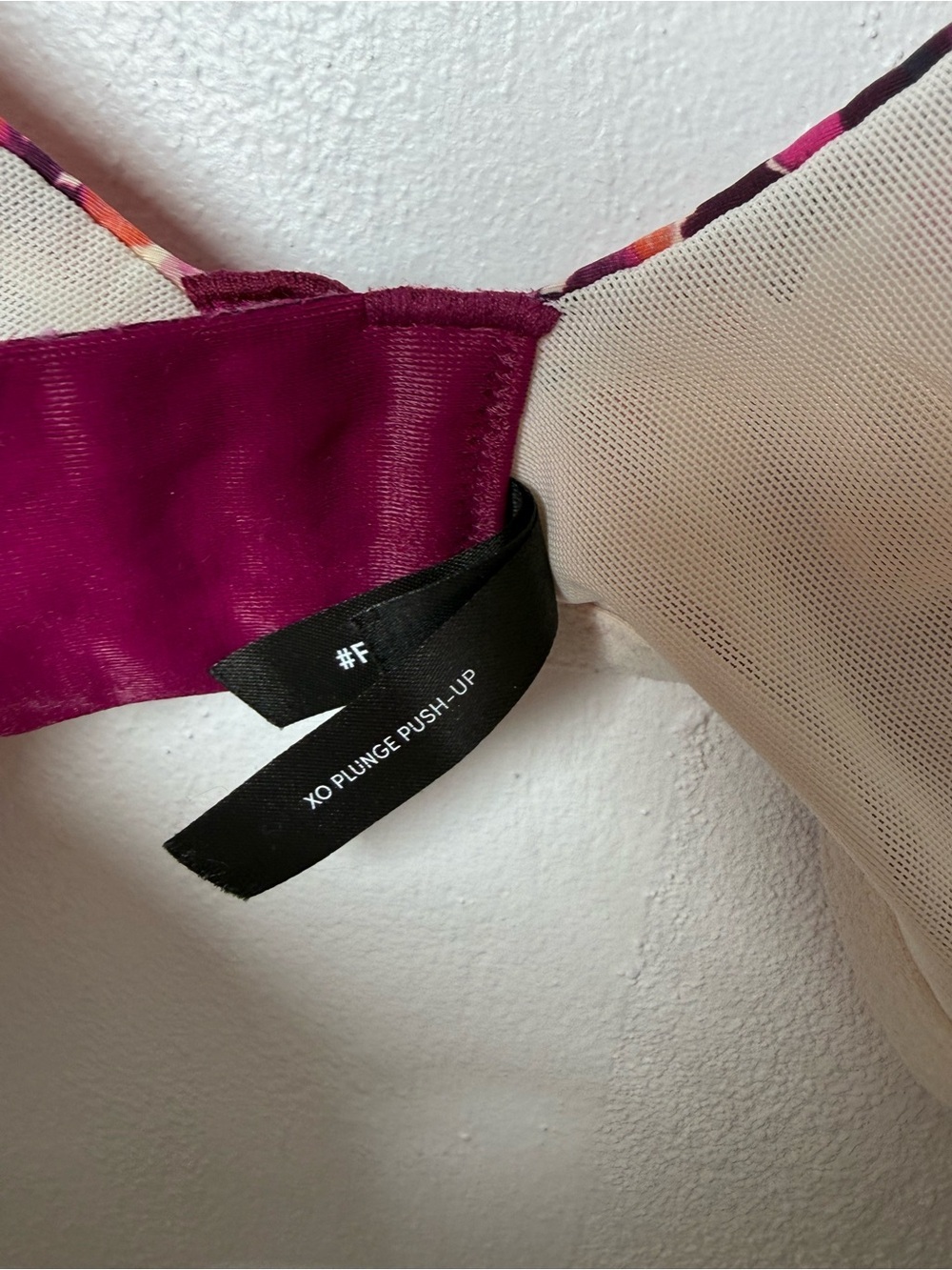Floral Lace-Up XO Plunge Push Up Underwire Bra in Cream and Magenta - Picture 7 of 8